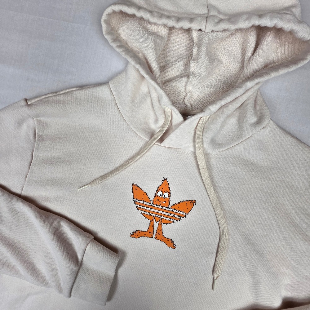 Adidas Originals Trefoil Monster Graphic Hoodie Mens Large Cream Fuzzy Character